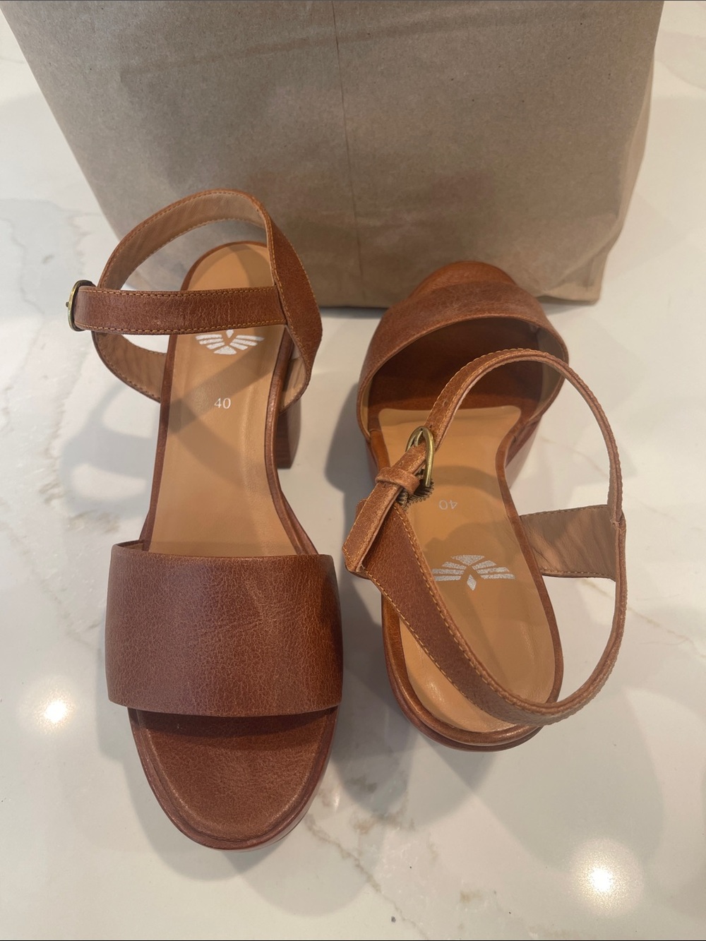 FORTRESS OF INCA Tan Leather Block Heel Sandals